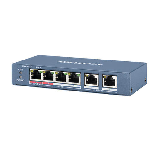 Hikvision Switch Poe 4 porti 100Mbps, 2 x RJ45, 60W DS-3E0106HP-E