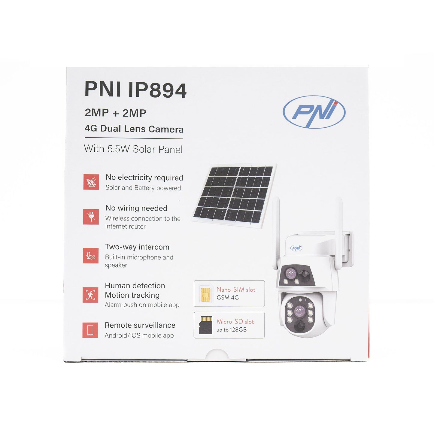 PNI IP894 4G PTZ valvekaamera kahe objektiiviga, päikesepaneeli ja akuga