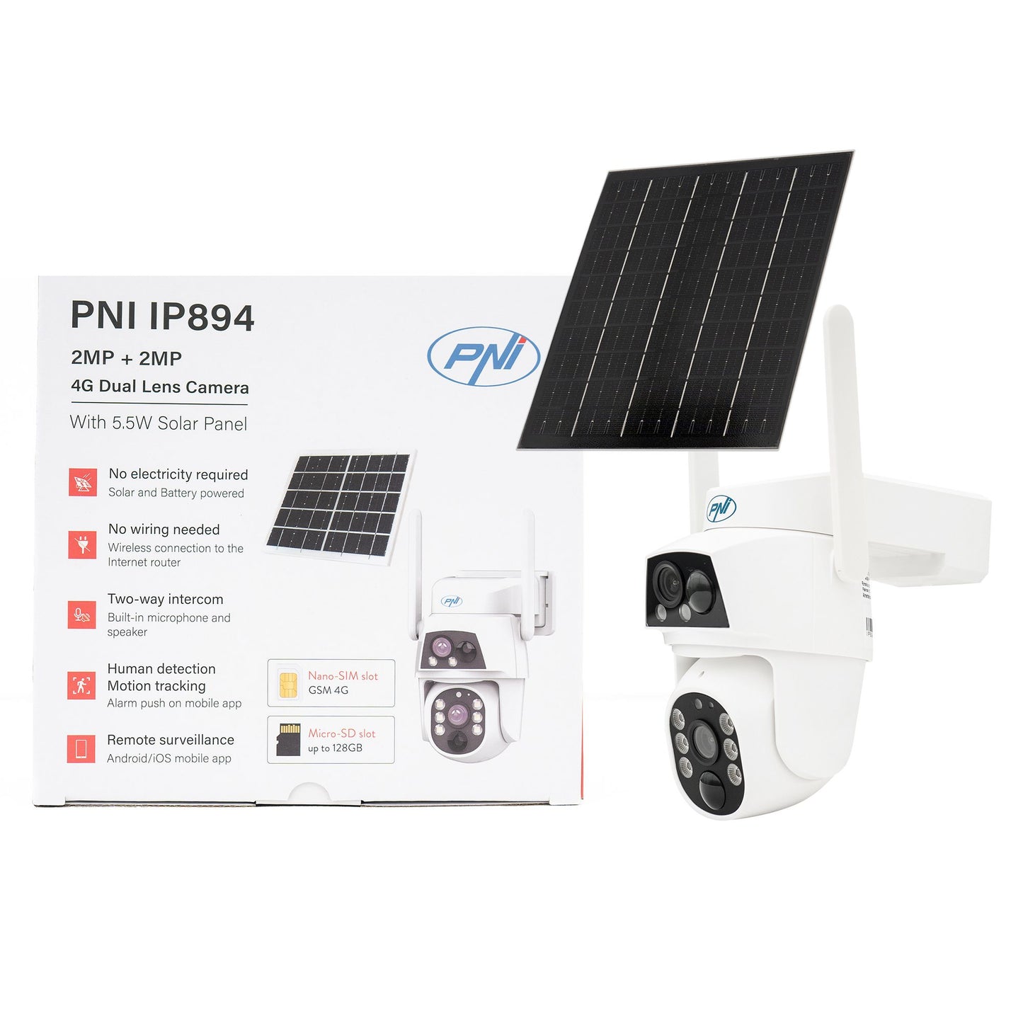 PNI IP894 4G PTZ valvekaamera kahe objektiiviga, päikesepaneeli ja akuga