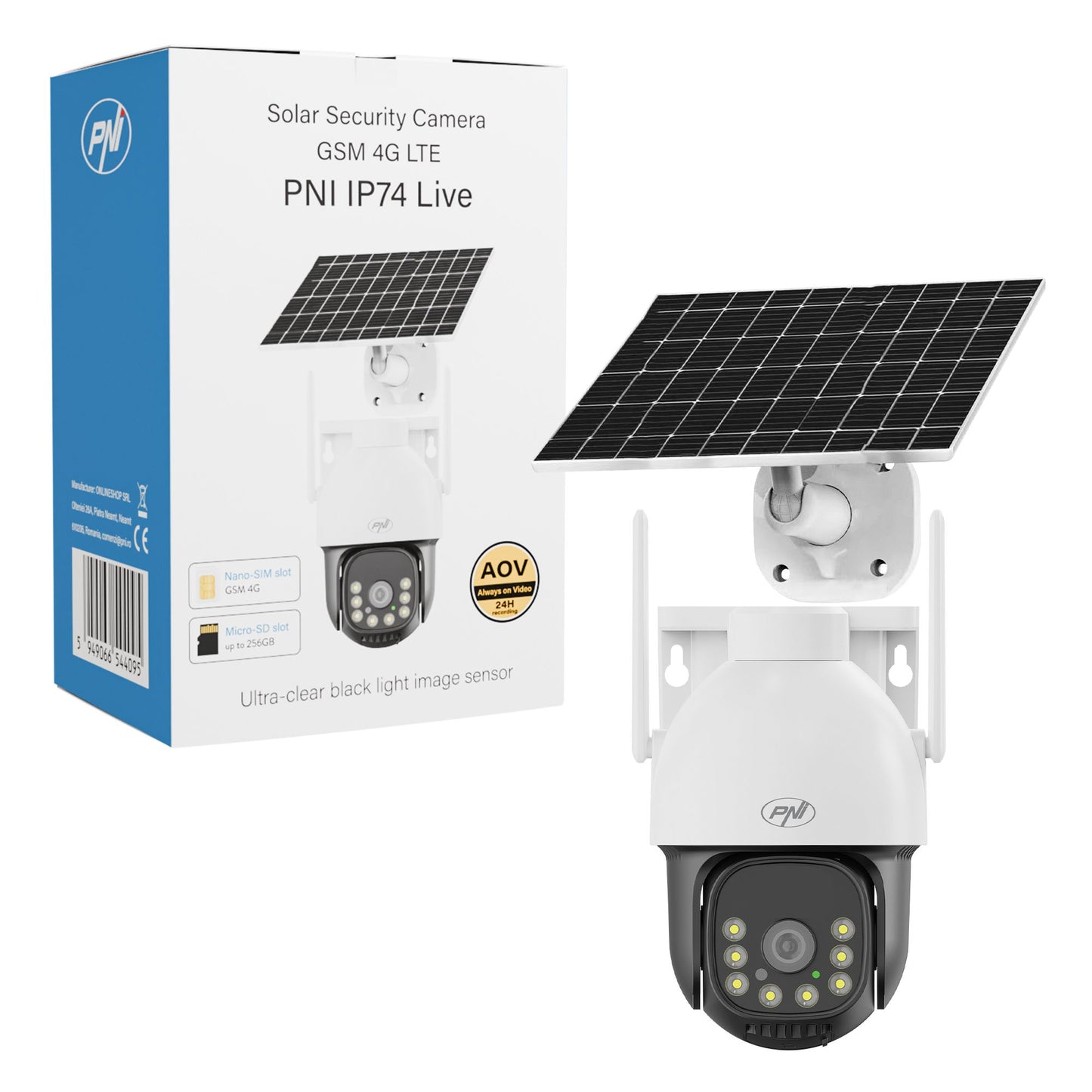 PNI IP74 Live AOV 4MP 4G valvekaamera päikesepaneeli ja akuga