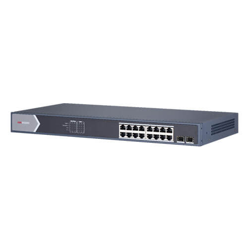 Hikvision Switch Poe 16 porti 1000Mbps, 1 x RJ45 Giga 2x SFP Giga  DS-3E0518P-E/M